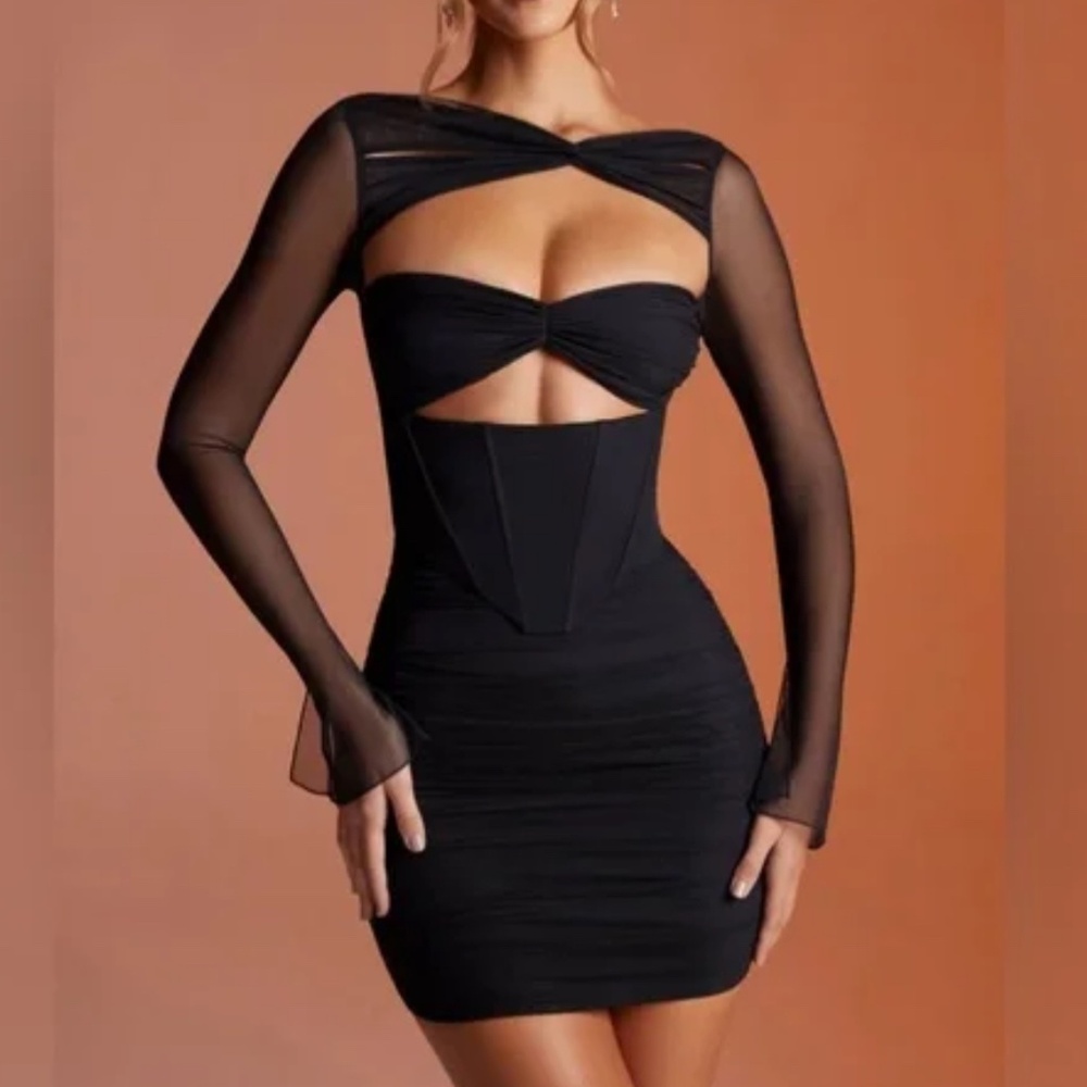 OhPolly still w/original tags on NIRVANA Long Sleeved Ruched Mini Dress in Black
